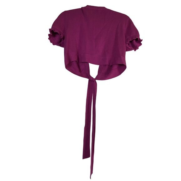 Dana Buchman Large Purple Tie Front Cropped Cardigan Sweater Soft Knit Sexy y2K - Picture 2 of 5
